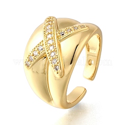 Brass Micro Pave Cubic Zirconia Adjustable Open Cuff Rings for Women&nbsp;RJEW-K292-11G