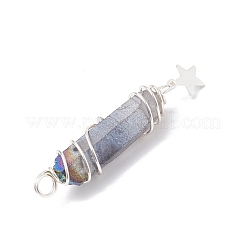 3Pcs 3 Styles Electroplated Natural Quartz Crystal Pointed Copper Wire Wrapped Pendants&nbsp;PALLOY-JF03767-01