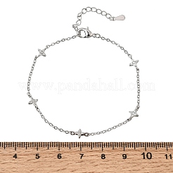 Brass Micro Pave Clear Cubic Zirconia Star Link Chain Bracelets&nbsp;KK-CBAED06-05P