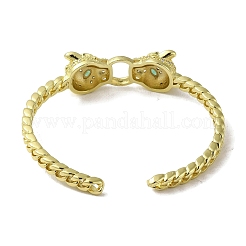 Brass Pave Clear & Green Cubic Zirconia Leopard Open Cuff Bangle for Women&nbsp;BJEW-K246-22A-G