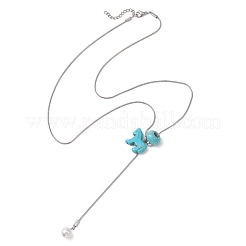 4Pcs 4 Color Dyed Synthetic Turquoise Horse with Shell Pearl Beads Pendant Necklaces&nbsp;NJEW-JN05895