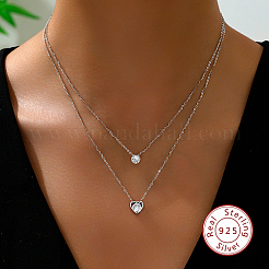925 Sterling Silver Cable Chains Double Layer Necklaces&nbsp;YE3032-1