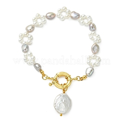 Natural Baroque Nucleated Baroque Keshi Pearl Charm Bracelets&nbsp;BJEW-JB14098