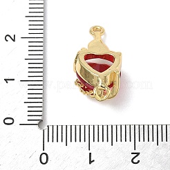 Brass with Glass Dark Red Sacred Heart Connector Charms&nbsp;KK-L253-27G-05
