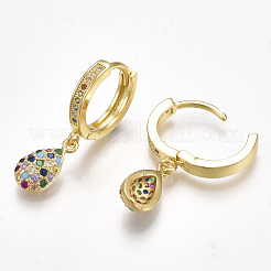 Brass Micro Pave Cubic Zirconia(Random Mixed Color) Dangle Hoop Earrings&nbsp;EJEW-S201-67
