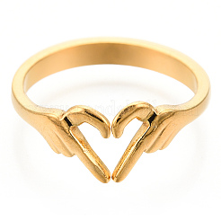 Ion Plating(IP) 304 Stainless Steel Hand Heart Cuff Rings&nbsp;X-RJEW-N038-121LG
