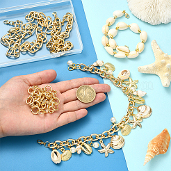 6Pcs 6 Styles Ocean Theme Cowrie Shell & Aluminum & Brass Alloy Cap Chain&nbsp;HJEW-SC0002-36