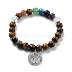 Natural Tiger Eye Round Beaded Chakra Stretch Bracelets&nbsp;BJEW-K251-01E
