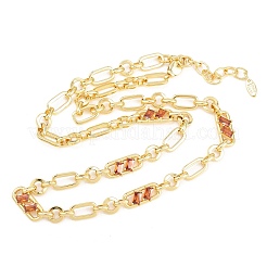 7MM Brass Pave Cubic Zirconia Figaro Chain Necklaces&nbsp;NJEW-D324-05G-01