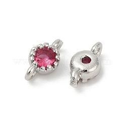 Brass Cubic Zirconia Flat Round Connector Charms&nbsp;KK-H204-02P-05
