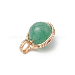 Copper Wire Wrapped Natural Mashan Jade & Natural Malaysia Jade & Natural Tiger Eye & Natural Green Aventurine & Natural Quartz Round Charms&nbsp;PALLOY-JF03409