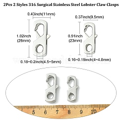 2Pcs 2 Styles 316 Surgical Stainless Steel Lobster Claw Clasps&nbsp;FIND-CJ0011-12