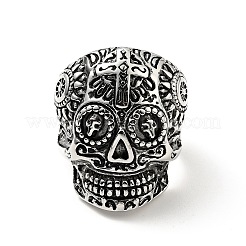 316 Stainless Steel Skull with Cross Finger Ring&nbsp;RJEW-C030-02A-AS