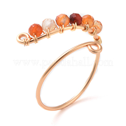 Natural Gemstone Round Beaded Open Cuff Ring&nbsp;RJEW-JR00528
