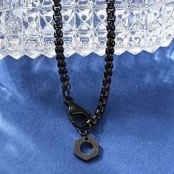 304 Stainless Steel Hexagon Pendant Box Chain Necklaces for Women&nbsp;NJEW-A045-25EB