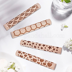 4Pcs 4 Styles Wood Handle Clay Texture Roller&nbsp;TOOL-CN0001-10