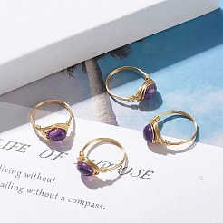 Natural Amethyst Oval Finger Rings&nbsp;RJEW-JR00441-01