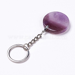 Flat Round with Moon & Star Natural Gemstone Pendant Keychain&nbsp;G-G993-01P