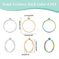 12Pcs 3 Styles 304 Stainless Steel Open Back Bezel Flat Round Pendants&nbsp;FIND-UN0002-73