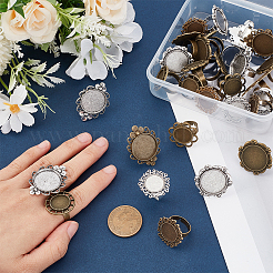 32Pcs 8 Styles Vintage Adjustable Iron Flower Finger Ring Components Alloy Cabochon Bezel Settings&nbsp;FIND-ME0003-37