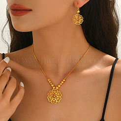 Brass Hollow Flower Hoop Earrings & Pendant Necklaces Sets for Women&nbsp;JE0471