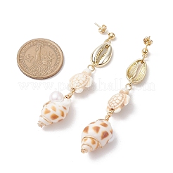 Alloy & Natural Shell & Synthetic Turquoise Beaded Dangle Earrings&nbsp;EJEW-JE06267