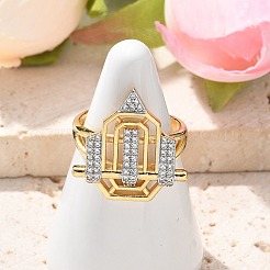 Brass Micro Pave Clear Cubic Zirconia Cuff Finger Rings for Women&nbsp;RJEW-U033-01GP
