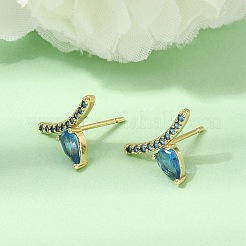 Brass Micro Pave Cubic Zirconia Stud Earrings&nbsp;EJEW-G471-14G