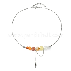 4Pcs 4 Styles Natural Mixed Stone Round Graduated Beaded Pendant 304 Stainless Steel Cable Chain Necklaces for Women&nbsp;NJEW-TA00242