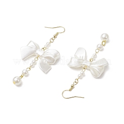 304 Stainless Steel ABS Plastic Imitation Pearl Bowknot Dangle Earrings&nbsp;EJEW-JE06412