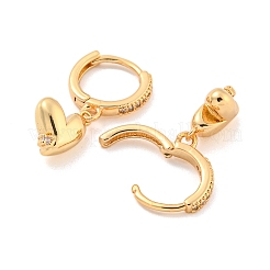 Heart Brass Micro Pave Clear Cubic Zirconia Huggie Hoop Dangle Earrings for Women&nbsp;AJEW-U003-02G