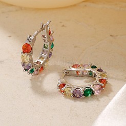 Vintage Colorful Circle Brass Cubic Zirconia Hoop Earrings&nbsp;FK0958