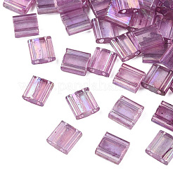Plating 2-Hole Transparent Glass Seed Beads&nbsp;SEED-N004-008