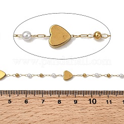 Handmade 304 Stainless Steel ABS Plastic Pearl Heart Link Chains&nbsp;CHS-L032-10G-02