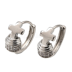 Cross Brass Micro Pave Cubic Zirconia Hoop Earrings&nbsp;KK-CBAEEA8-37P