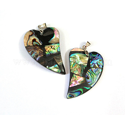 Brass Paua Shell Heart Big Pendants&nbsp;SSHEL-F0006-53
