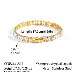 304 Stainless Steel Pave Clear 3A Cubic Zirconia Rectangle Tennis Bracelets for Women&nbsp;MM2615-2