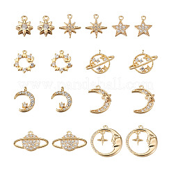 18Pcs 9 Style Brass Cubic Zirconia Universe Space Charms&nbsp;KK-KS0001-26