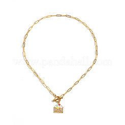 304 Stainless Steel Rhinestone Enamel Colorful Heart Envelope Pendant Necklaces with OT Clasps for Women&nbsp;WG8DC21-01
