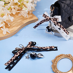 2Pcs 2 Colors Alloy & Cloth Bowknot Pendant Decorations&nbsp;HJEW-DC0001-40