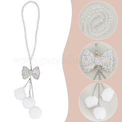 Polyester Ball & Rhinestone Bowkont Pendant Decorations&nbsp;HJEW-WH20009-02A