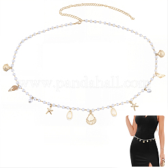 1Pc Summer Beach Alloy Shell Shape & Natural Shell Tassel Imitation Pearl Beaded Waist Chains for Women&nbsp;AJEW-CY0003-26