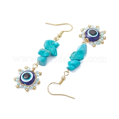 Evil Eye Synthetic Turquoise Chip & Seed Beads Dangle Earrings&nbsp;EJEW-MZ00166-05
