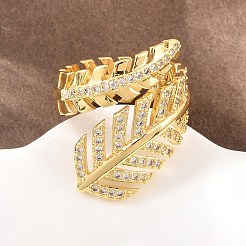 Brass Micro Pave Cubic Zirconia Cuff Open Rings for Women&nbsp;RJEW-F211-01G