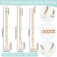 30Pcs 3 Styles 304 Stainless Steel Chain Extender&nbsp;STAS-BBC0005-48