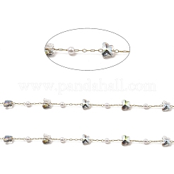 Butterfly Glass & ABS Plastic Pearl Beaded Link Chains&nbsp;CHS-G028-02G-01