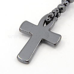 Mens Saint Ankh Cross Hematite Pendant Necklaces&nbsp;NJEW-F026-17