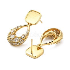 Brass Micro Pave Clear Cubic Zirconia Teardrop Stud Earring Findings&nbsp;KK-D102-01G
