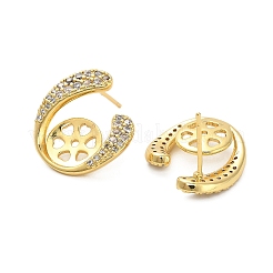 U-Shaped Brass Micro Pave Clear Cubic Zirconia Stud Earring Findings&nbsp;KK-D102-10G