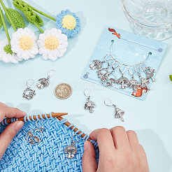 16Pcs 8 Style Mushroom Tibetan Style Alloy Pendant Stitch Markers&nbsp;HJEW-NB00018
